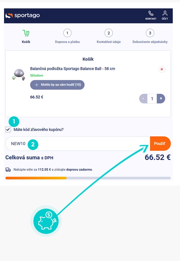 Návod ako uplatniť zľavový kód v košíku e-shopu eSportago