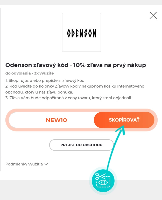 Návod ako skopírovať zľavový kód Odenson
