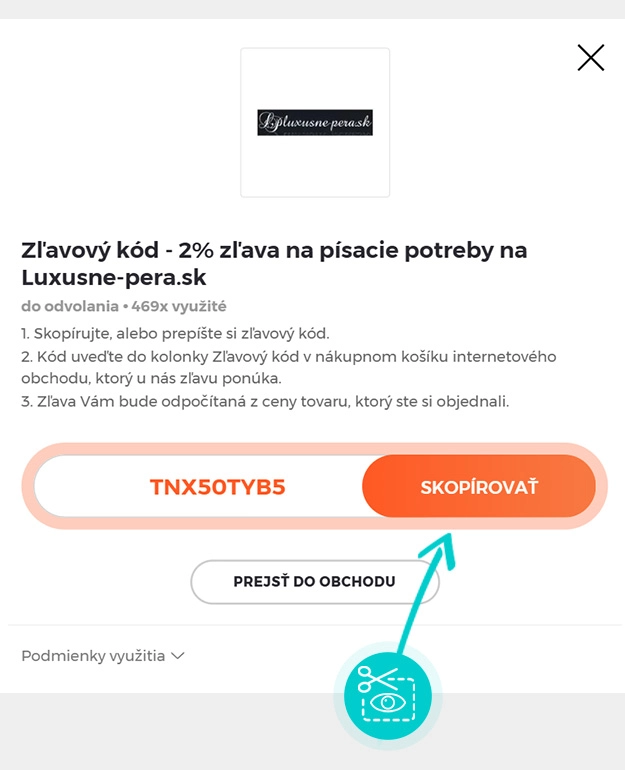 Návod ako skopírovať zľavový kód Luxusne-pera