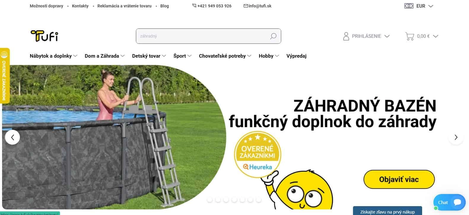 Tufi.sk homepage - bazén, v ktorom je žena