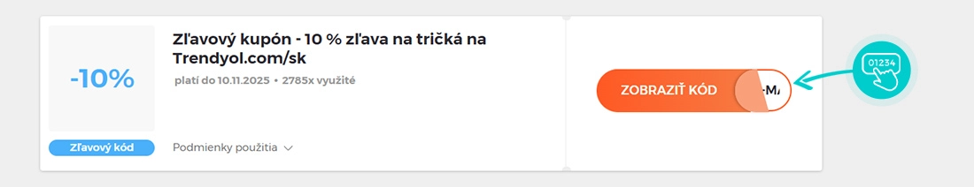 Ukážka zľavového kódu Trendyol