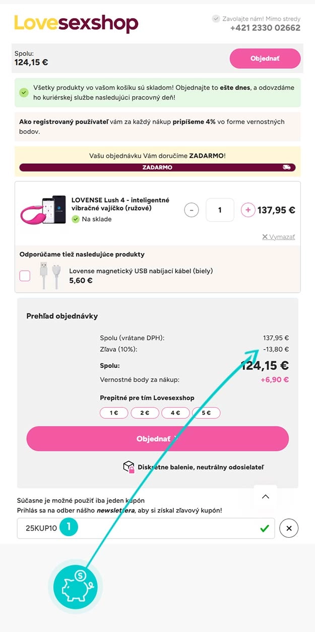 Návod ako uplatniť zľavový kód v košíku e-shopu Lovesexshop