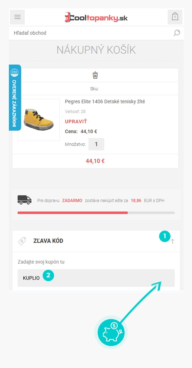 Návod ako uplatniť zľavový kód v košíku e-shopu Cooltopanky