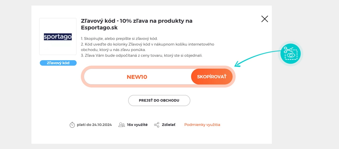 Návod ako skopírovať zľavový kód eSportago