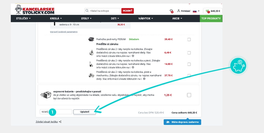 Návod ako uplatniť zľavový kód v košíku e-shopu Kancelarskestolicky