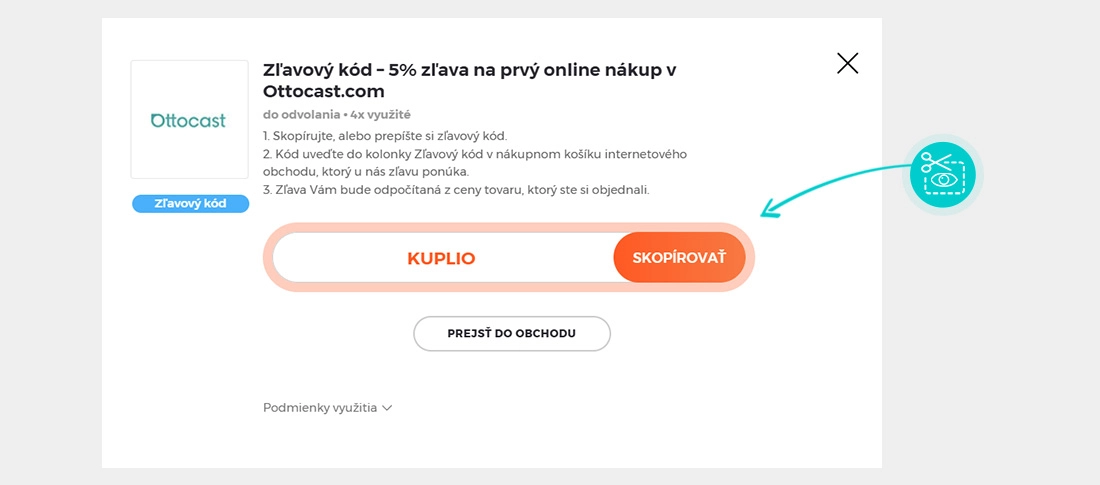 Návod ako skopírovať zľavový kód Ottocast