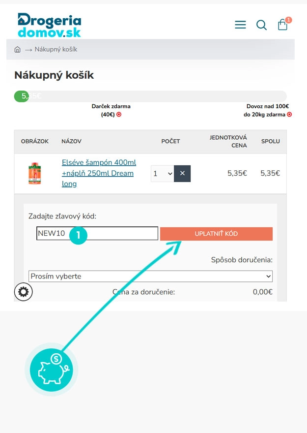 Návod ako uplatniť zľavový kód v košíku e-shopu DrogeriaDomov
