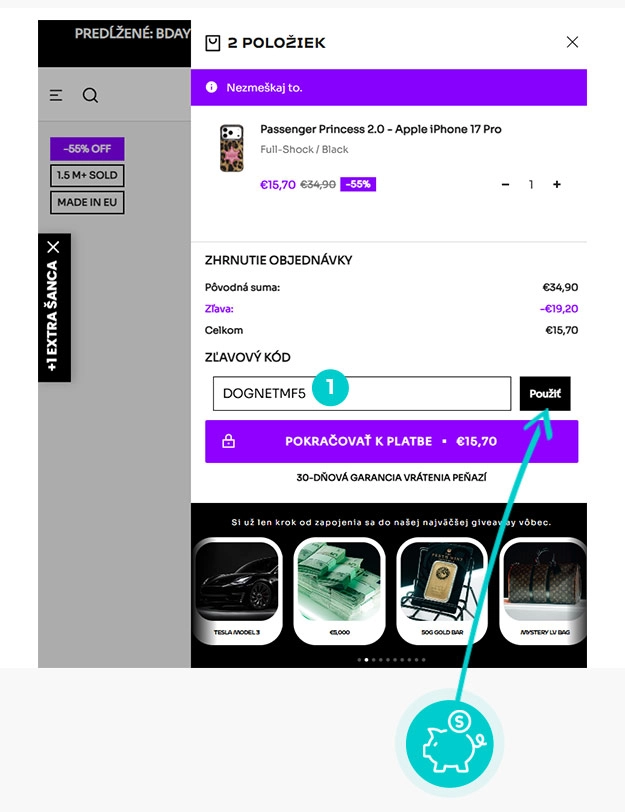 Návod ako uplatniť zľavový kód v košíku e-shopu Mobilfox