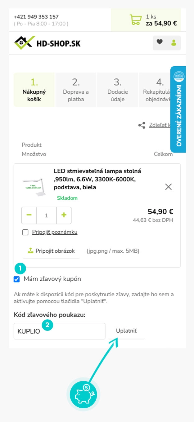 Návod ako uplatniť zľavový kód v košíku e-shopu HD-Shop
