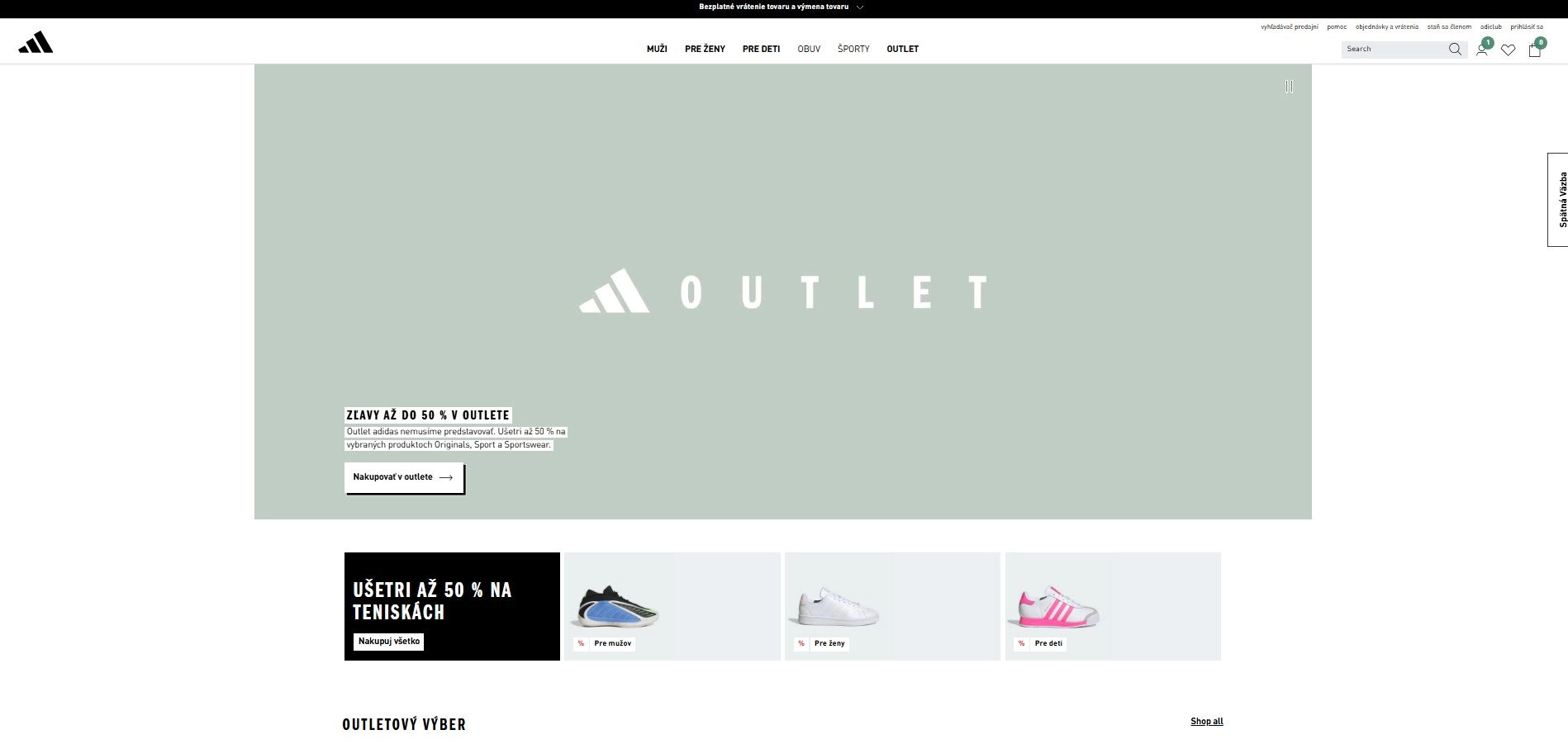 Ponuka Adidas v sekcii Outlet so zľavami až - 50%