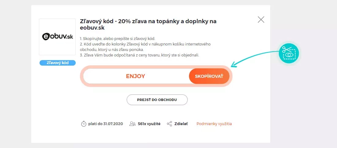 Návod ako skopírovať zľavový kód eobuv