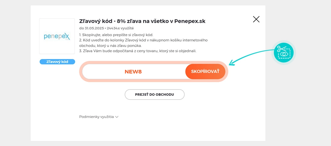 Návod ako skopírovať zľavový kód Penepex