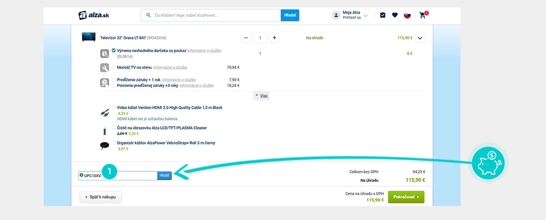 Návod ako uplatniť zľavový kód v košíku e-shopu UPC