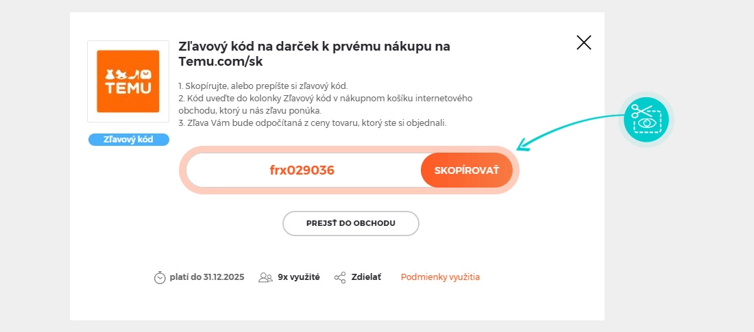 Návod ako skopírovať zľavový kód Temu