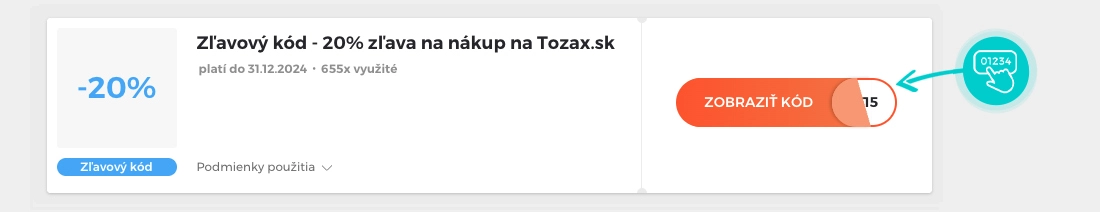 Ukážka zľavového kódu Tozax