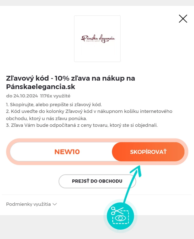 Návod ako skopírovať zľavový kód Pánska elegancia