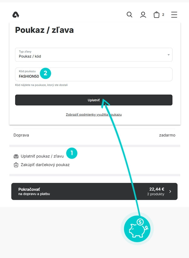Návod ako uplatniť zľavový kód v košíku e-shopu Vilgain