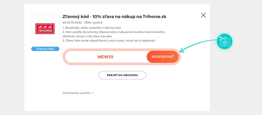Návod ako skopírovať zľavový kód Trihorse
