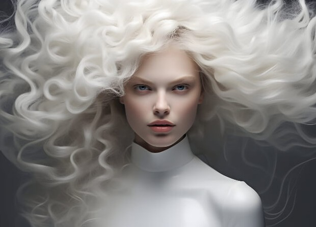 žena s kučeravými, bielymi vlasami