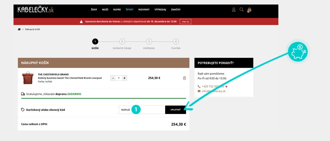 Návod ako uplatniť zľavový kód v košíku e-shopu Kabelečky.sk