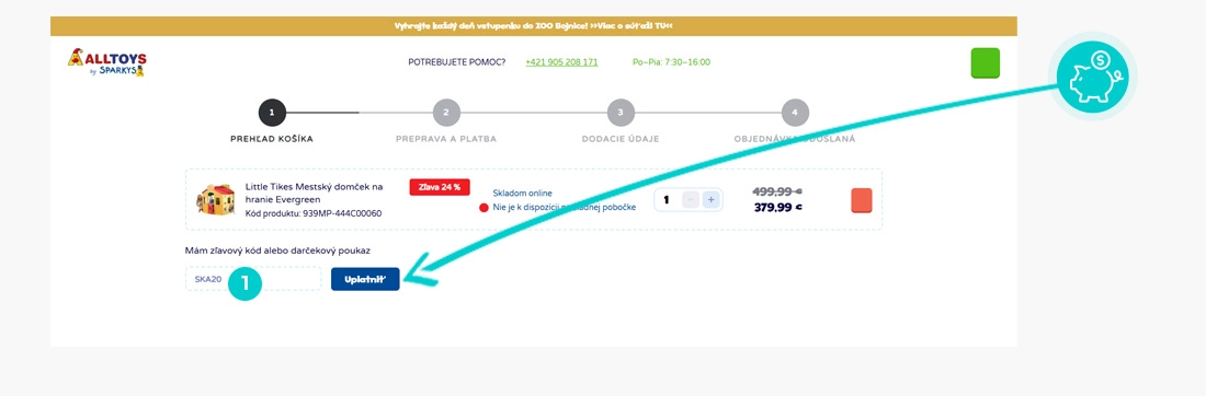 Návod ako uplatniť zľavový kód v košíku e-shopu Sparkys
