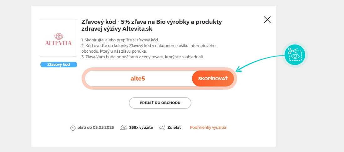 Návod ako skopírovať zľavový kód Altevita