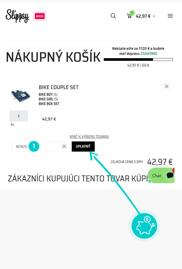 Návod ako uplatniť zľavový kód v košíku e-shopu Slippsy