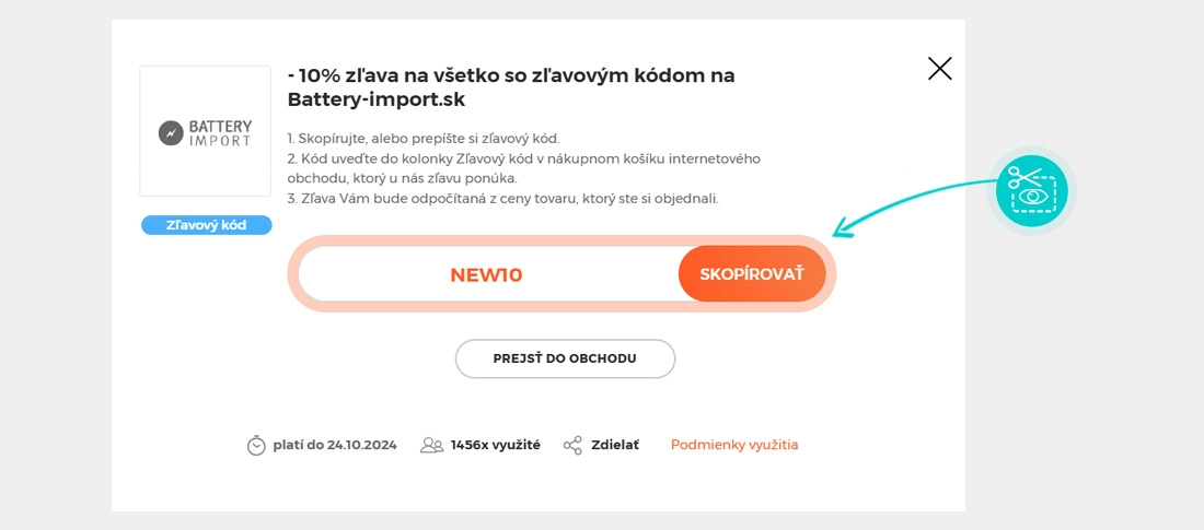 Návod ako skopírovať zľavový kód Battery Import