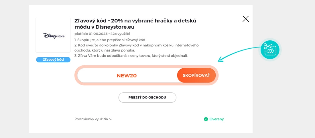 Návod ako skopírovať zľavový kód Disney store