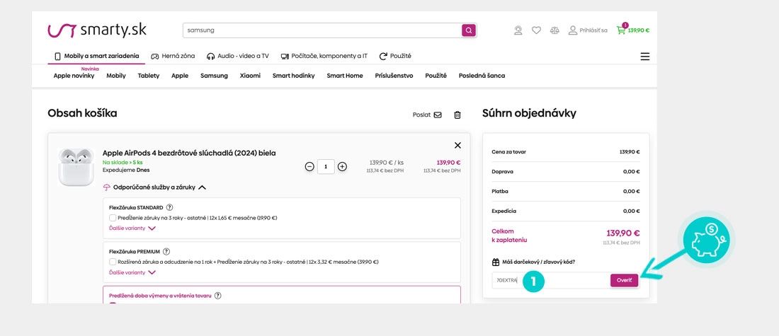 Návod ako uplatniť zľavový kód v košíku e-shopu Smarty