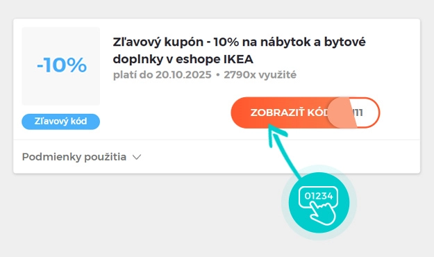 Ukážka zľavového kódu IKEA