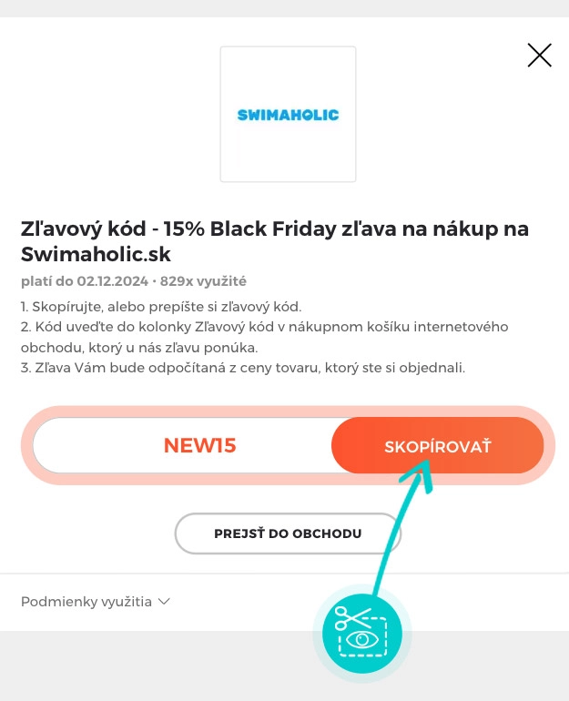 Návod ako skopírovať zľavový kód Swimaholic