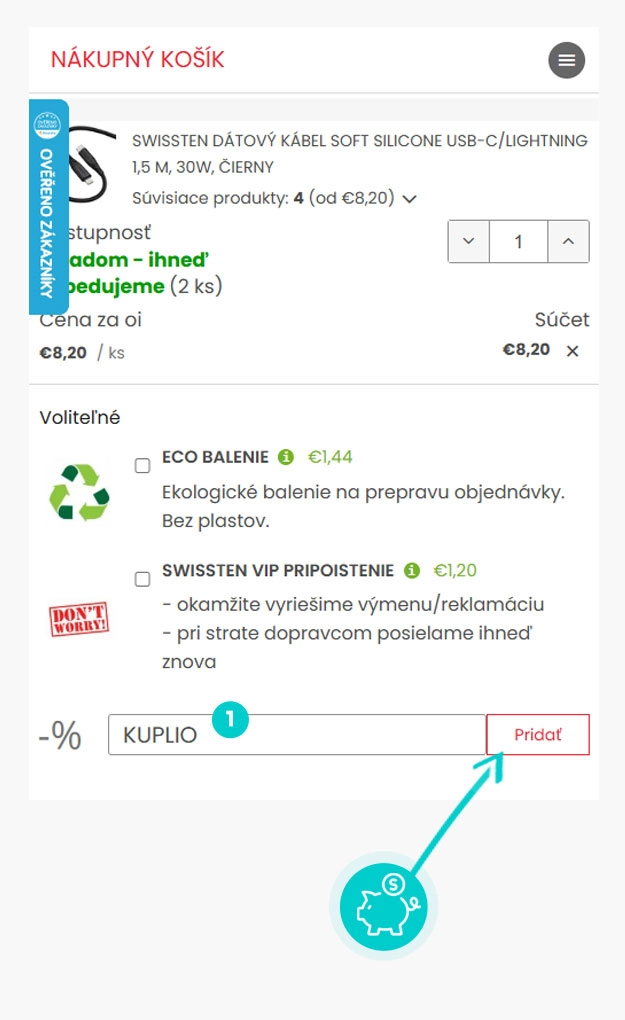 Návod ako uplatniť zľavový kód v košíku e-shopu Swissten.eu