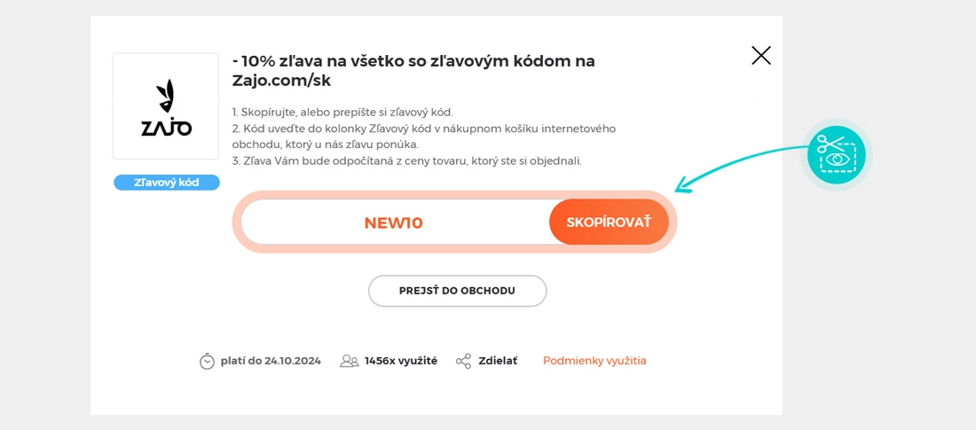 Návod ako skopírovať zľavový kód Zajo