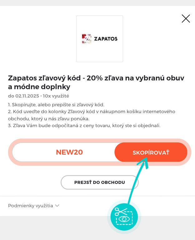 Návod ako skopírovať zľavový kód Zapatos