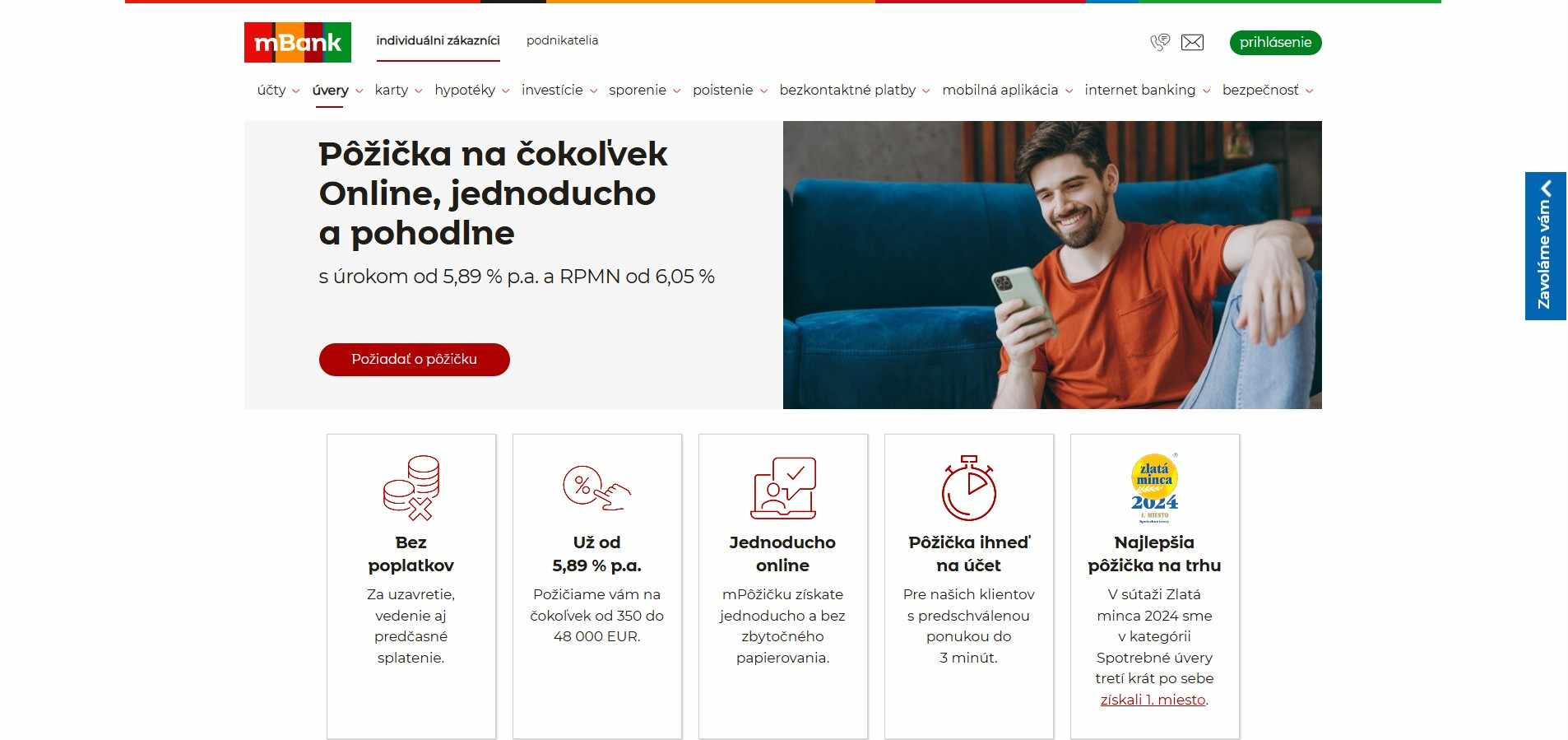homepage mBank pôžička na čokoľvek