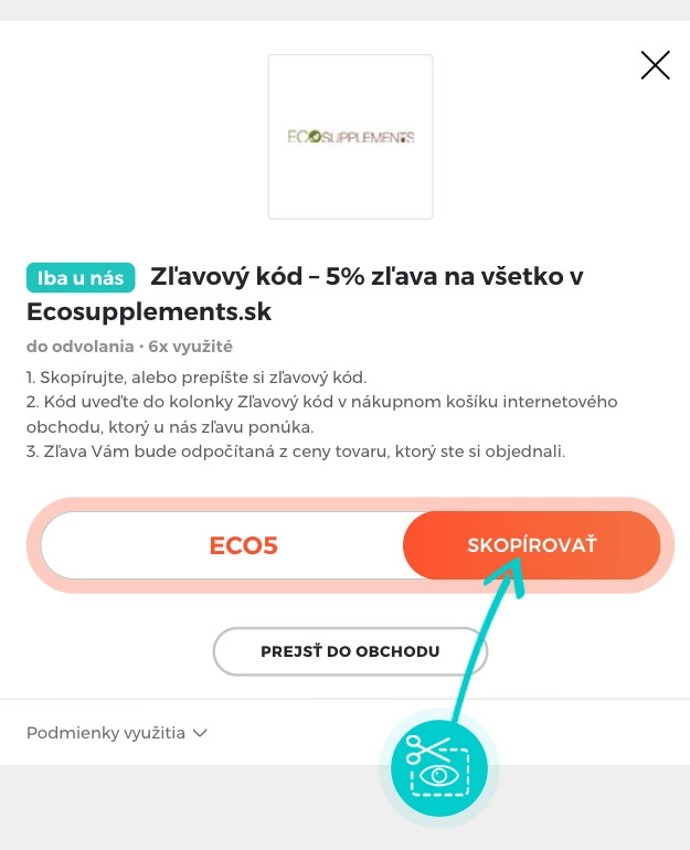 Návod ako skopírovať zľavový kód Eco Supplements