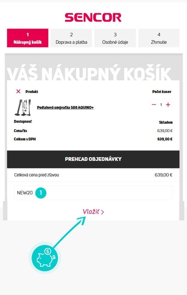 Návod ako uplatniť zľavový kód v košíku e-shopu Sencor