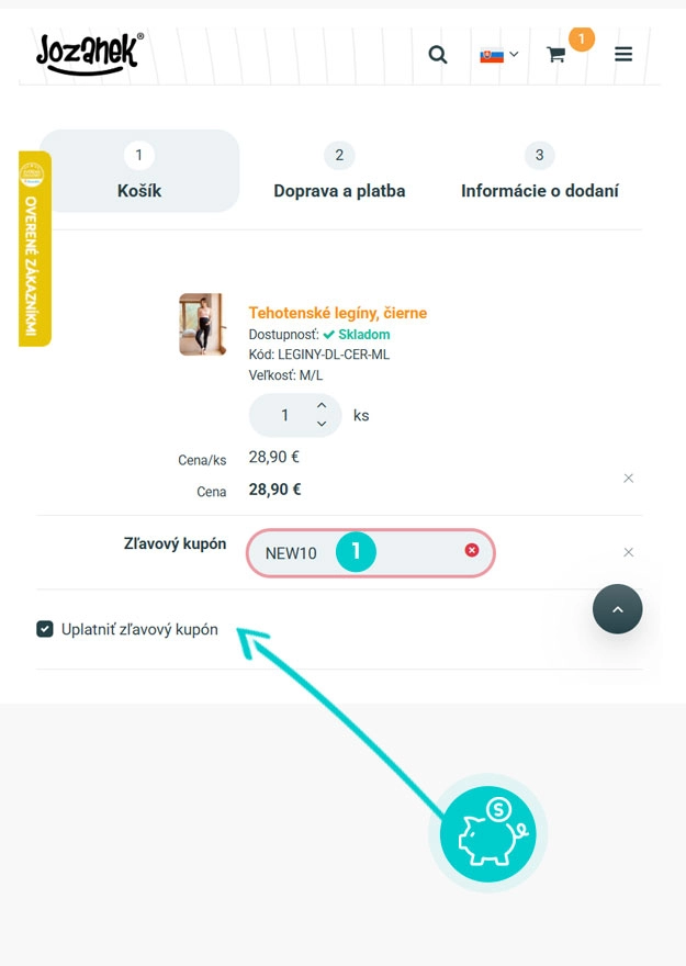 Návod ako uplatniť zľavový kód v košíku e-shopu Jozanek
