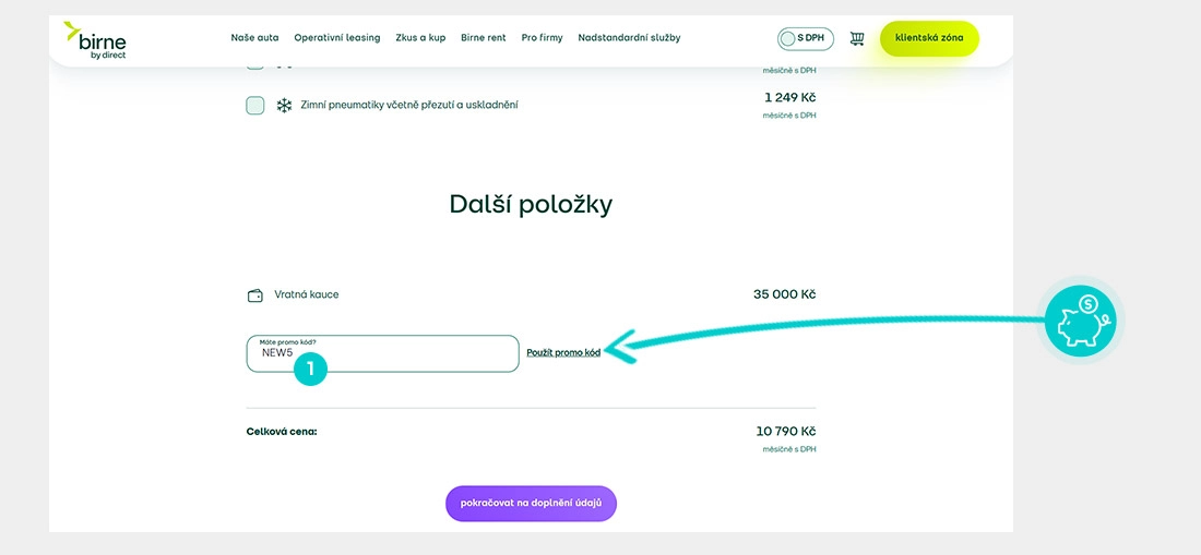 Návod ako uplatniť zľavový kód v košíku e-shopu Birne by Direct