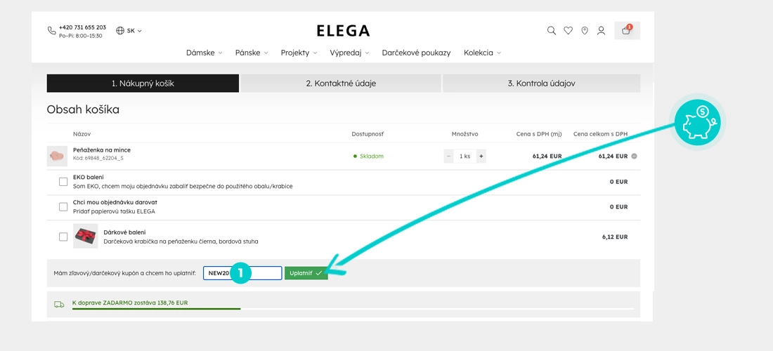 Návod ako uplatniť zľavový kód v košíku e-shopu Elega