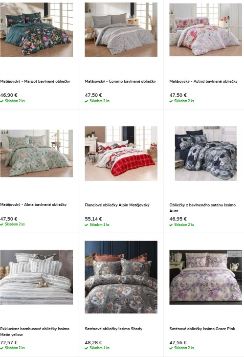 posteľné obliečky v rôznych variantoch