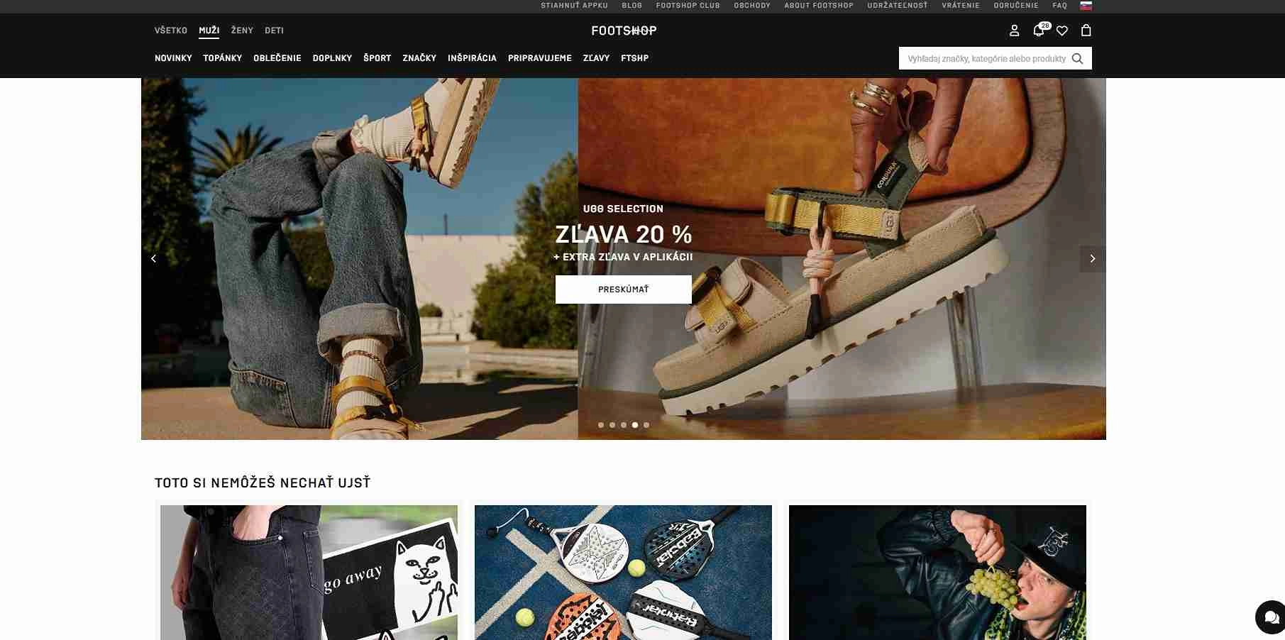 Homepage Footshop s ponuka na 20% zľavu na obuv značky UGG