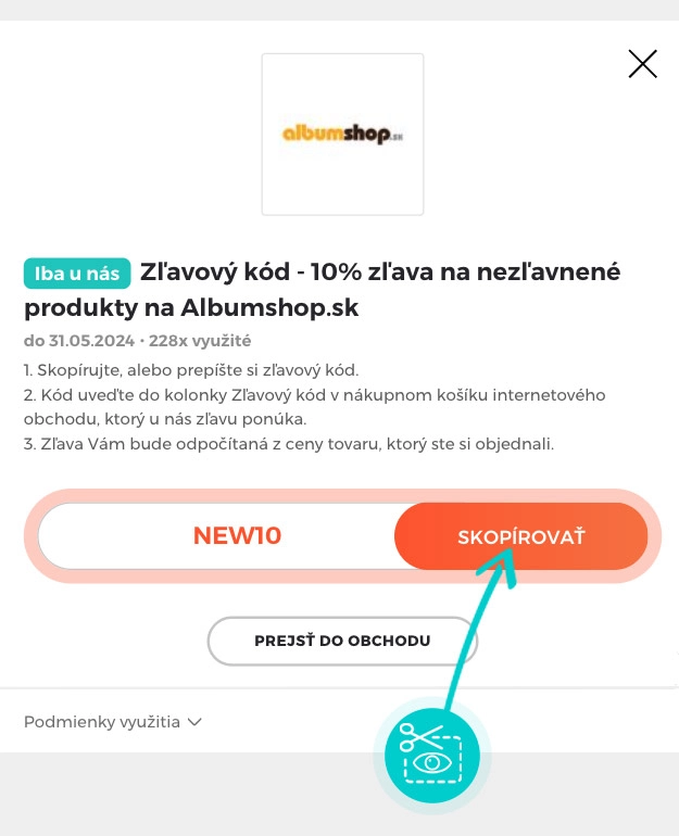 Návod ako skopírovať zľavový kód Albumshop.sk