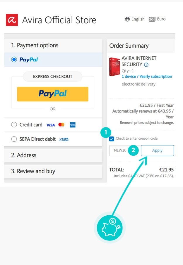 Návod ako uplatniť zľavový kód v košíku e-shopu Avira