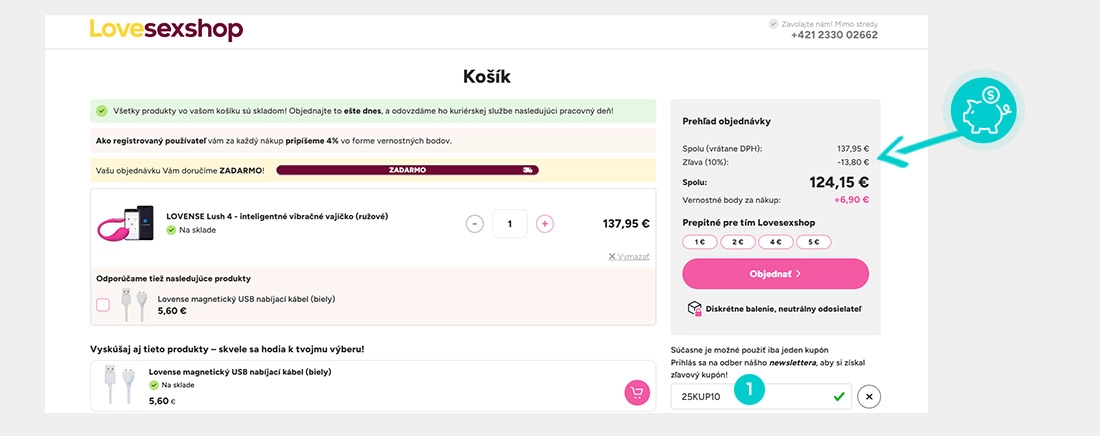 Návod ako uplatniť zľavový kód v košíku e-shopu Lovesexshop