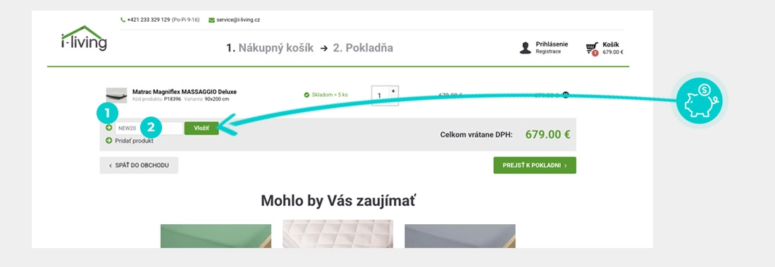 Návod ako uplatniť zľavový kód v košíku e-shopu I-living