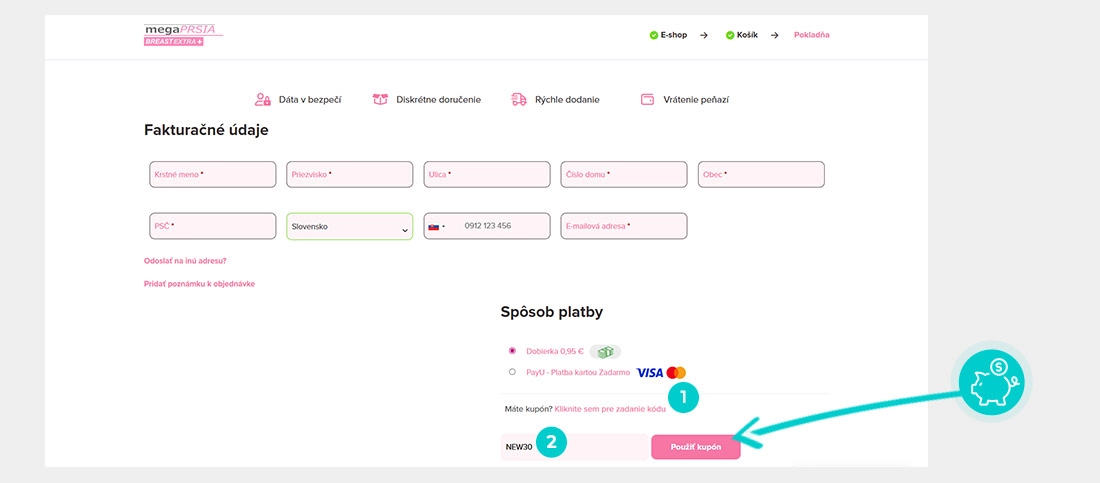 Návod ako uplatniť zľavový kód v košíku e-shopu MegaPrsia