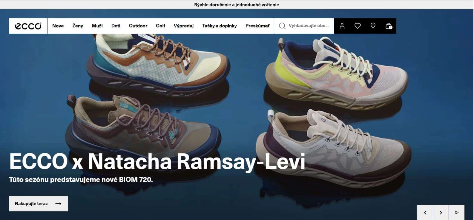 Homepage e-shopu Ecco s teniskami rôznych farieb