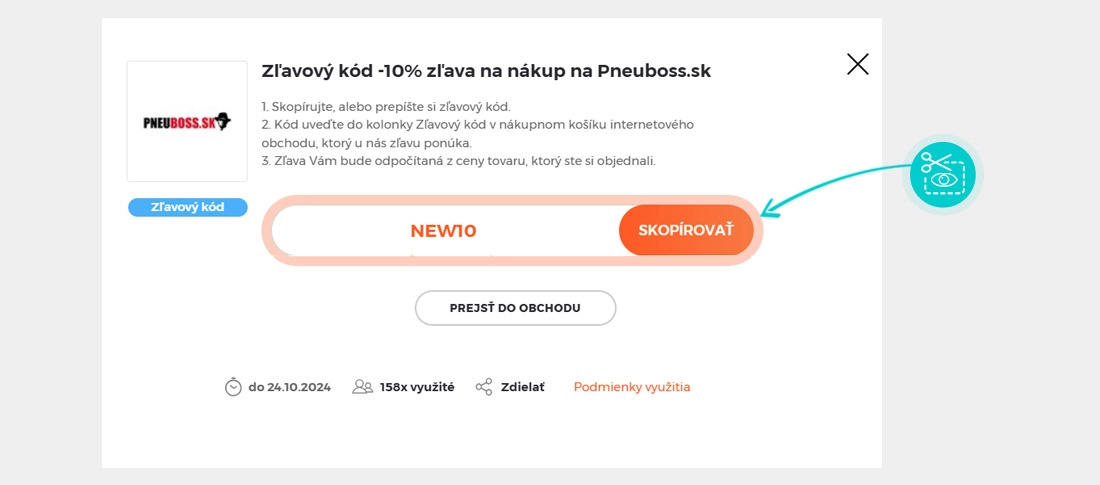 Návod ako skopírovať zľavový kód Pneuboss